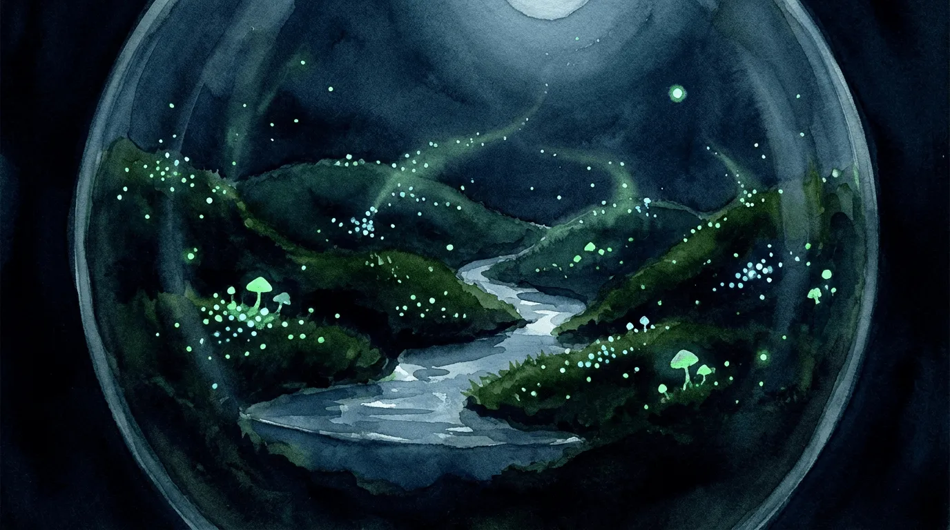 A bioluminescent terrarium world — Mosslings