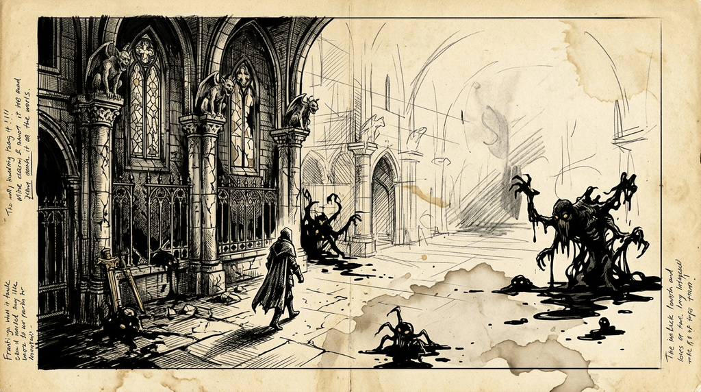 Ink-bleed world — dripping hand-painted castle environments.