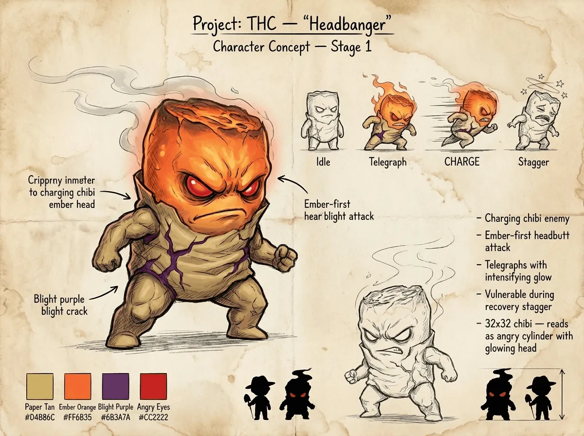 Headbanger — character concept art sheet