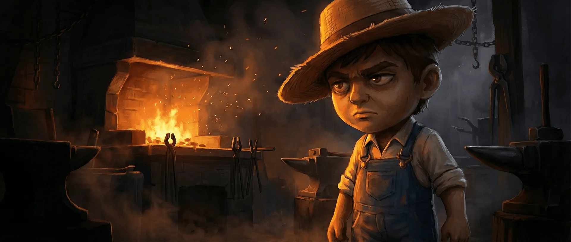 The Grower in a dark forge workshop — Soil & Soul Games