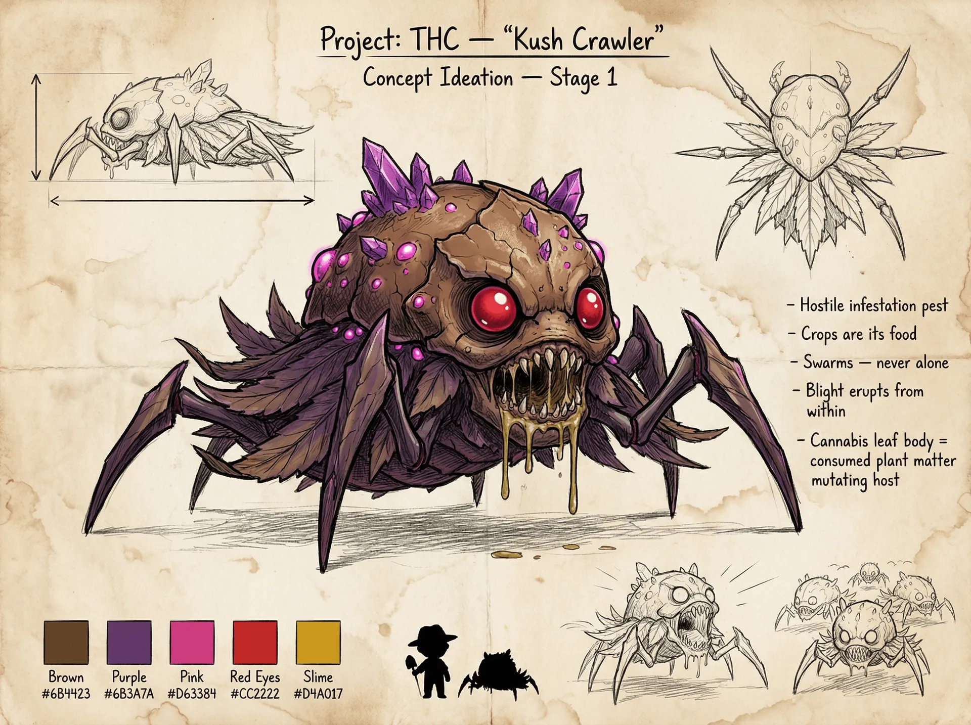 Kush Crawler — character concept art sheet