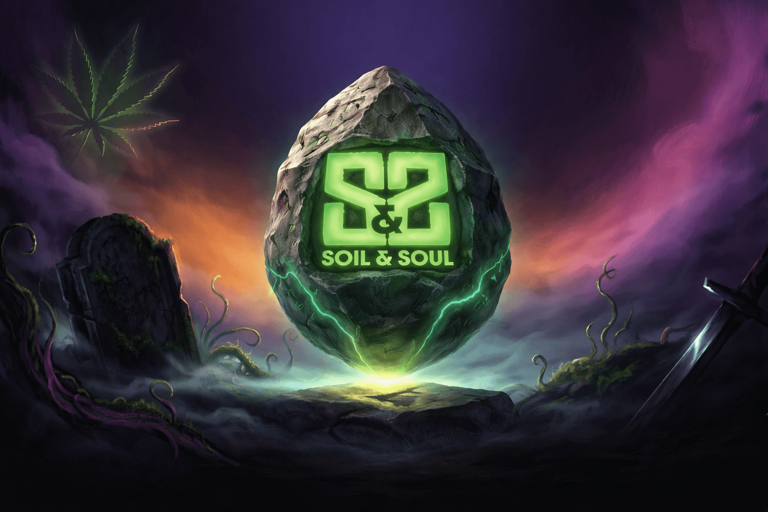 The Soil & Soul studio mark rendered in atmospheric light — a gravitational center that draws creators together