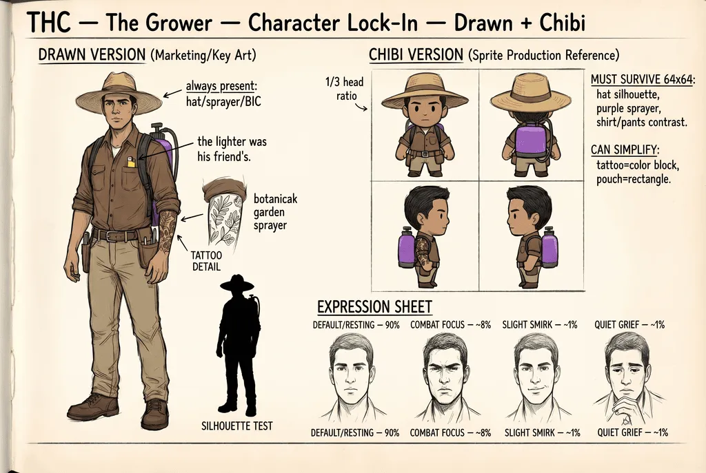 The Grower — locked character design