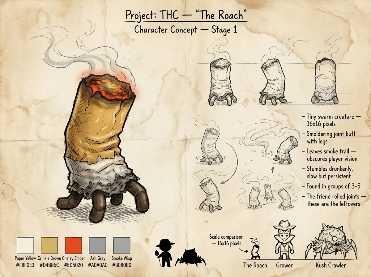 The Roach — character concept art sheet